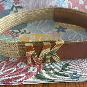 Michael Kors Beige and Brown MK Logo Elastic Belt